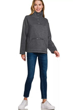 Zenana Fleece Washed High Neck Sweatshirt – Cozy Style with Kangaroo Pocket