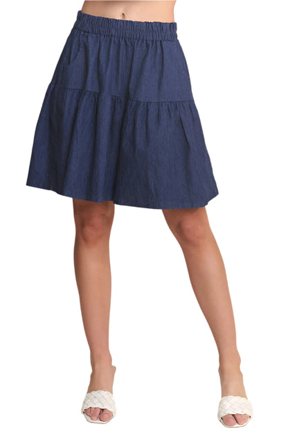 ADORA Elastic Waist Wide Leg Denim Shorts