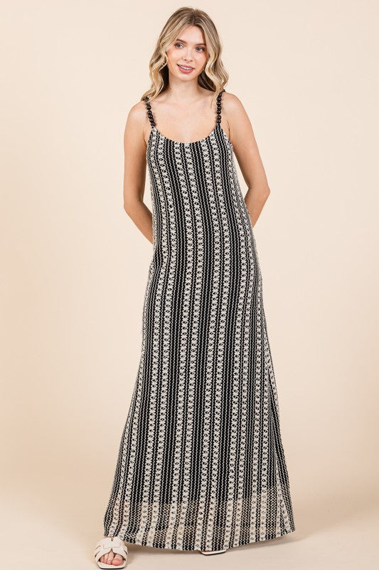 GeeGee Striped Scoop Neck Beaded Strap Maxi Cami Dress