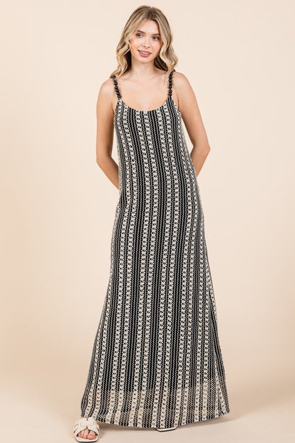 GeeGee Striped Scoop Neck Beaded Strap Maxi Cami Dress