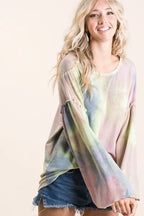 Tie-Dye French Terry Sweatshirt with Bubble Sleeves | Cozy Women’s Pullover