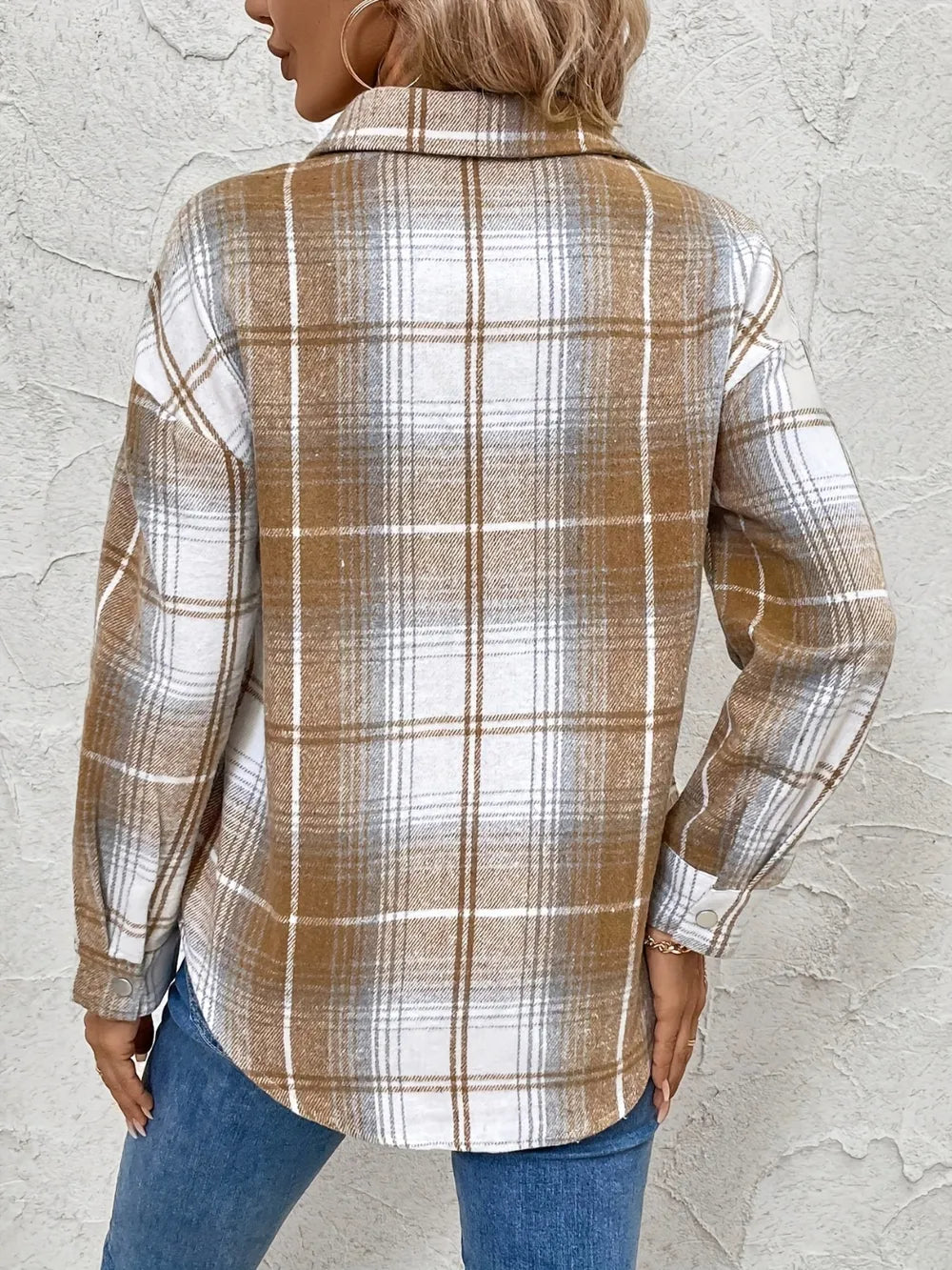 Plaid Collared Neck Half Zip Long Sleeve Top – Casual Preppy Style