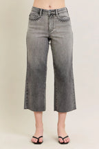 Judy Blue Women's High Waist Wide Leg Capri Jeans Stretch Denim, Casual Summer Style.