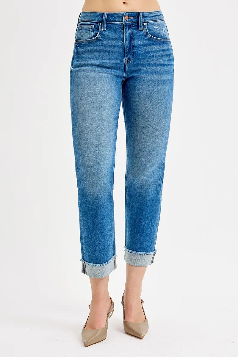 Dreamkue-Risen Women's High Rise Boyfriend Fit Ankle Jeans Relaxed Stretch Denim Pants