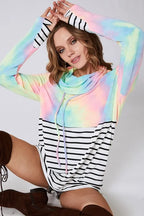 BiBi Tie-Dye French Terry Cowl Neck Top – Cozy, Vibrant & Stylish
