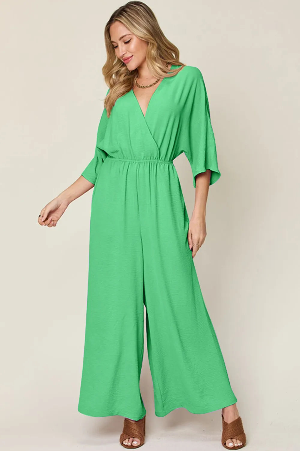 Surplice Wide Leg Jumpsuit with Pockets – Flattering, Chic & Comfy