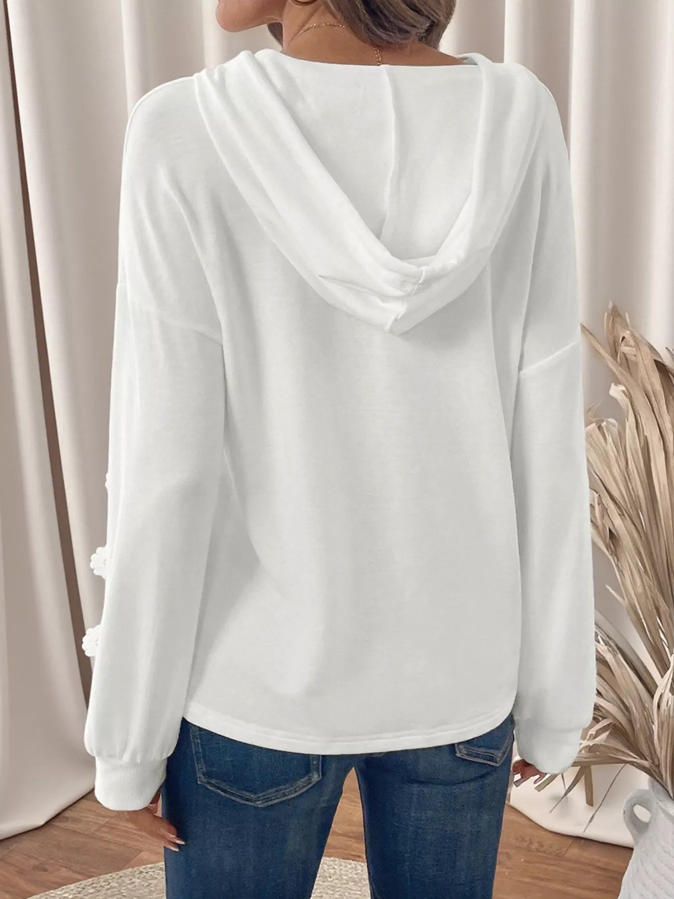 Lace Detail Long Sleeve Drawstring Hoodie