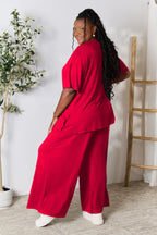 Chic Round Neck Slit Top & Pants Set – Stylish, Comfy & Versatile