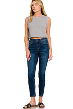 Grey sleeveless cropped sweater vest with ribbed collar and side stitch trim