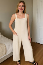 Knit Waffle Wide Leg Overalls – Adjustable Straps & Cozy Texture