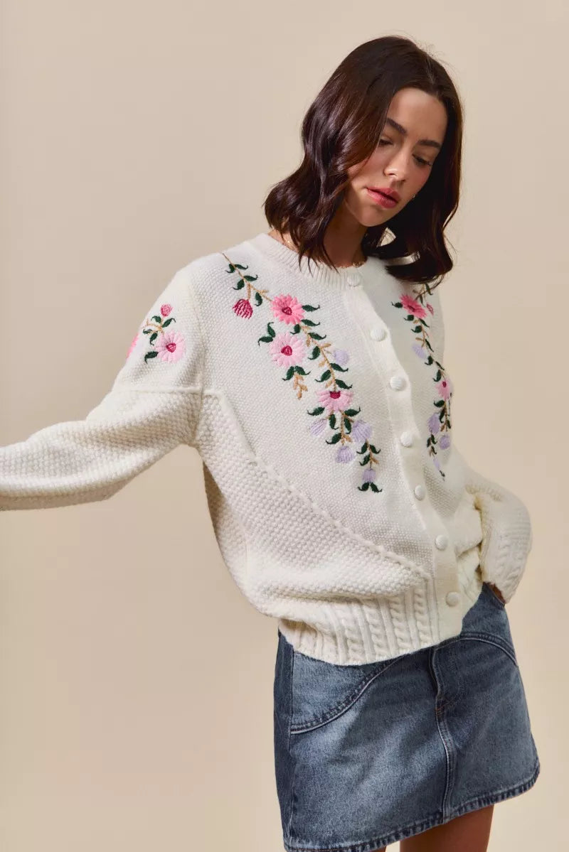 SO ME Floral Embroidered Coquette Sweater Cardigan – Chic Feminine Style