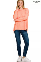 Zenana Soft Melange Hacci Exposed Seam Hi-Low Tee – Effortless Casual Chic