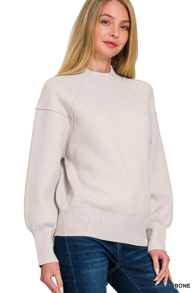 Zenana Viscose Mock Neck Sweater – Trendy Exposed Seam Design