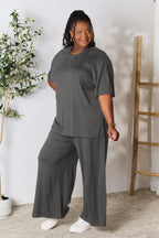 Chic Round Neck Slit Top & Pants Set – Stylish, Comfy & Versatile