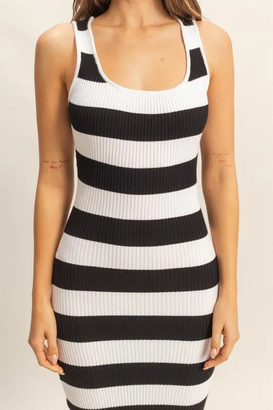 HYFVE Striped Scoop Neck Wide Strap Knit Dress