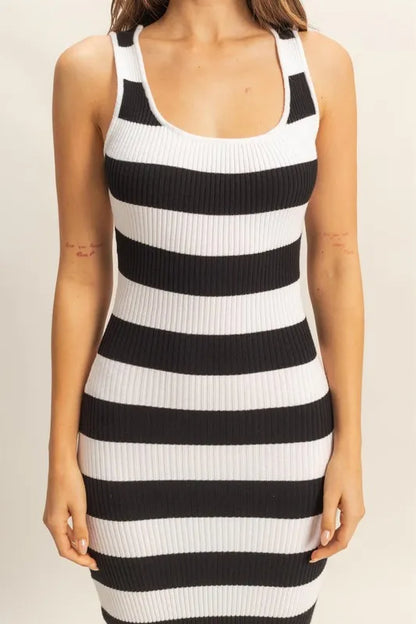 HYFVE Striped Scoop Neck Wide Strap Knit Dress