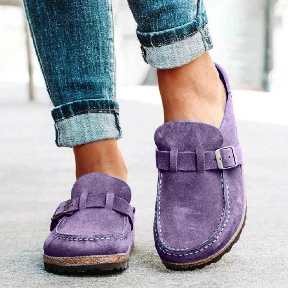 Round Toe Low Heel Buckle Loafers – Classic Comfortable Style
