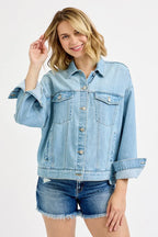 Oversized Light Wash Denim Jacket – Trendy Boyfriend Fit Layering Piece