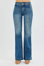 Tummy Control High Rise Bootcut Jeans – Slimming Double Button Fit