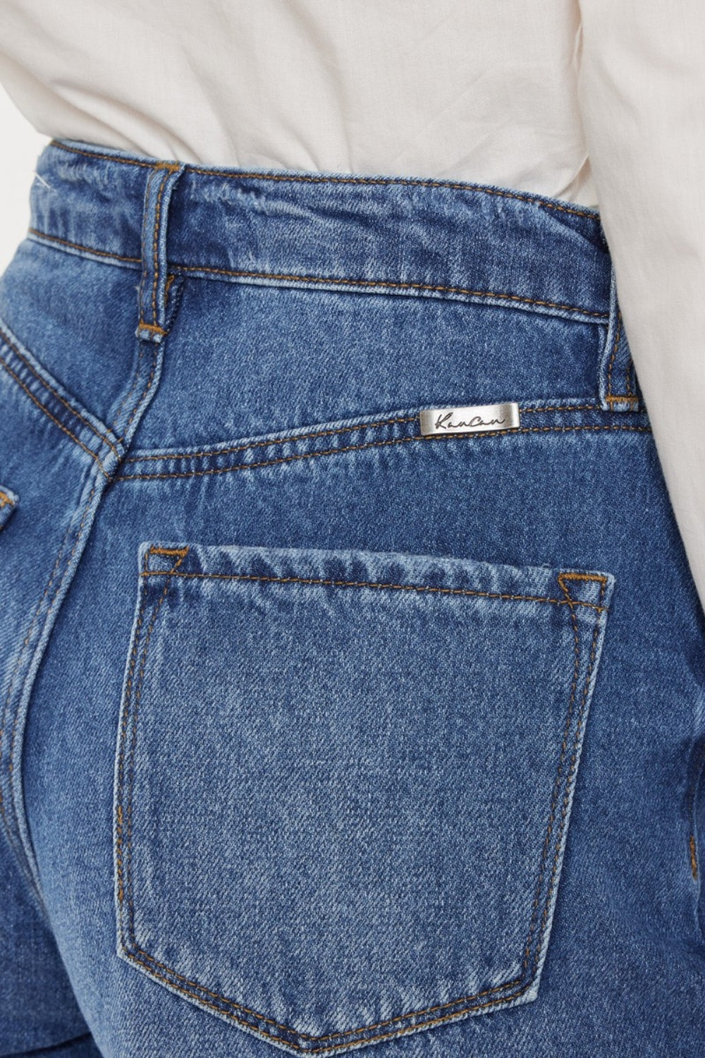 KanCan Distressed Button-Fly High Waist Denim Shorts