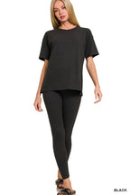 Plus size black short-sleeve loungewear top and slim pants set