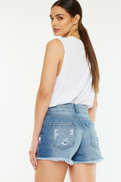 Kan Can High Rise Raw Hem Denim Shorts