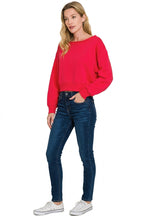 Ruby cropped boat-neck fleece sweatshirt, relaxed fit, ribbed hem and cuffs