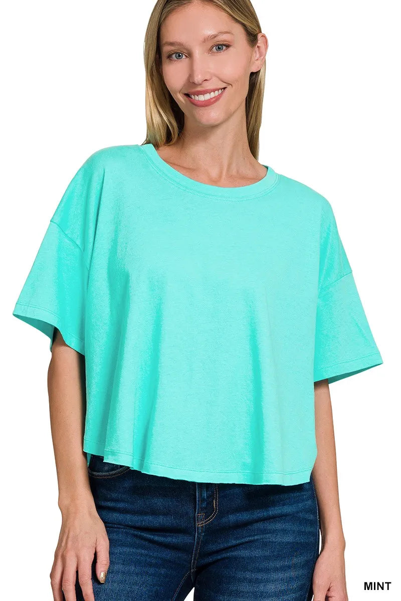 Zenana Mint Green Cropped T-Shirt – Relaxed Oversized Fit