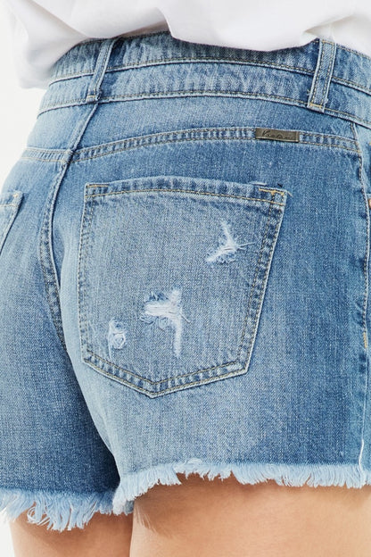 Kan Can High Rise Raw Hem Denim Shorts