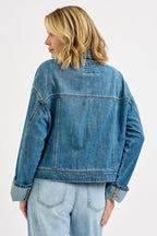 Oversized Blue Denim Jacket for Women | Vintage Wash Cotton Jean Jacket