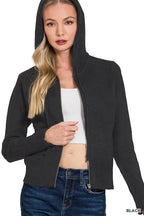 Black Hooded Zip-Up Cardigan – Classic Knit Layer with Modern Comfort