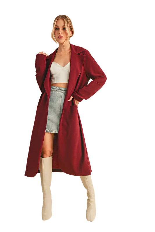 Aemi + Co Lapel Collar Long Sleeve Longline Coat