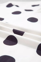 White polka dot round-neck sweatshirt fabric with dark navy dot print