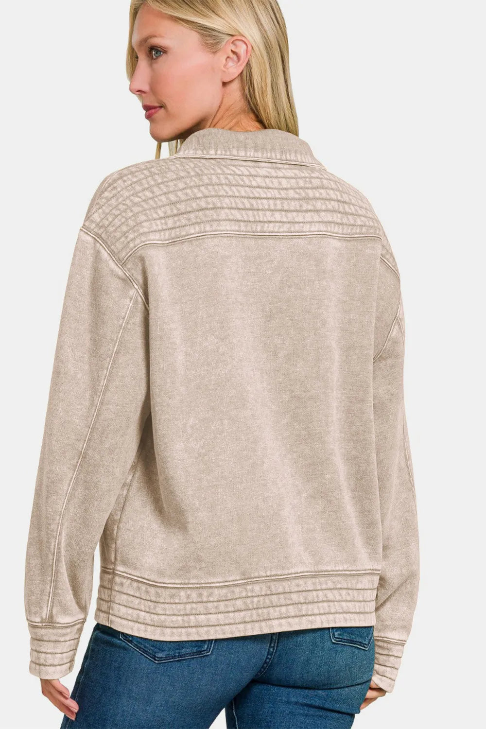 Acid Washed Half Snap Fleece Sweatshirt – Trendy Women’s Casual Pullover