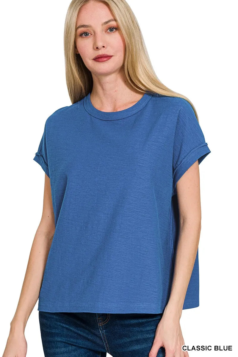 Zenana Cotton Slub Round Neck Short Sleeve T-Shirt – Classic, Soft & Versatile