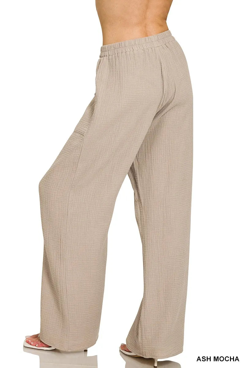 Zenana Double Gauze Elastic Waist Pants – Lightweight & Relaxed Fit