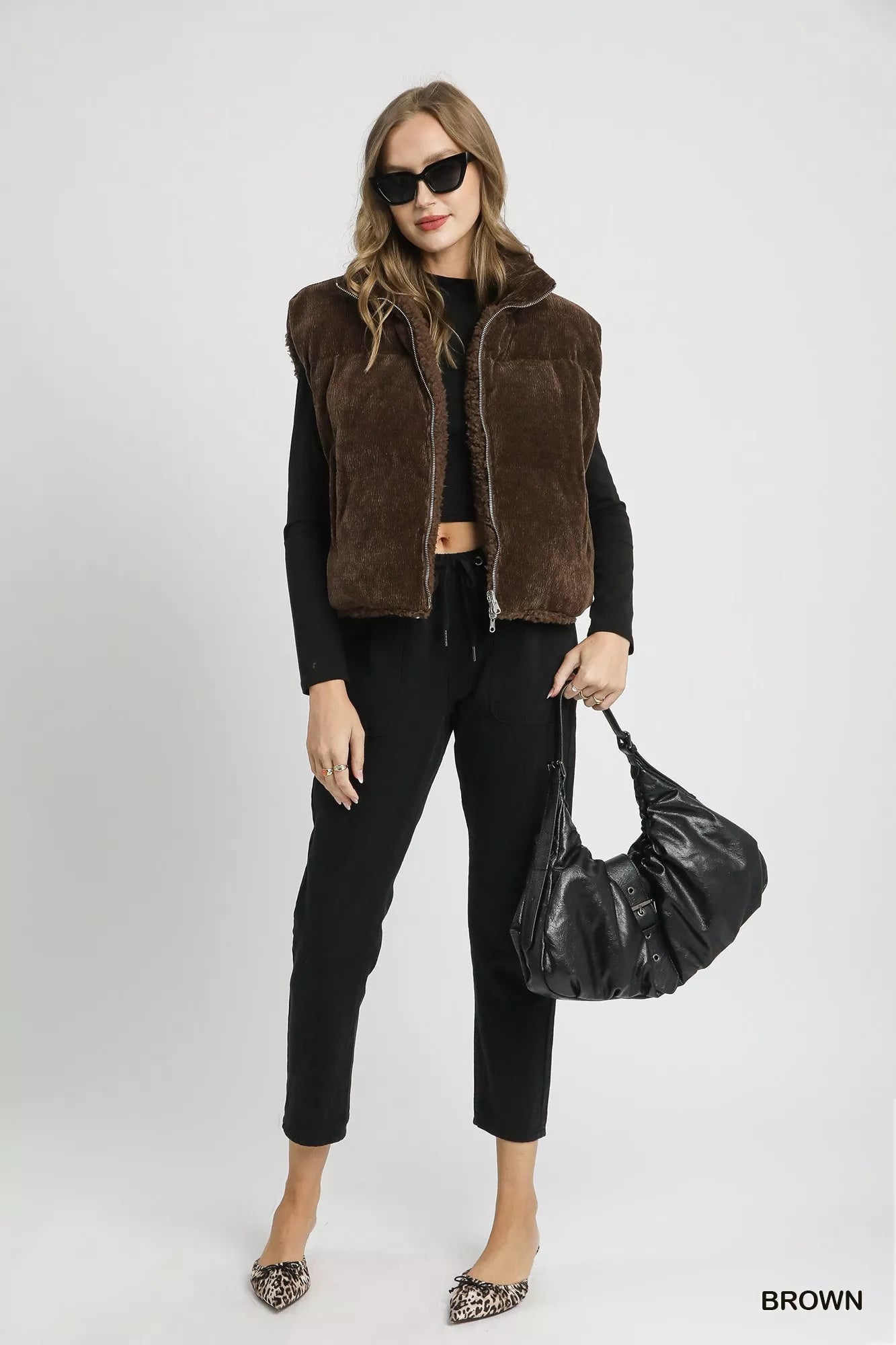 Umgee Sherpa-Lined Zip Vest – Cozy Warmth with Adjustable Drawstring Hem