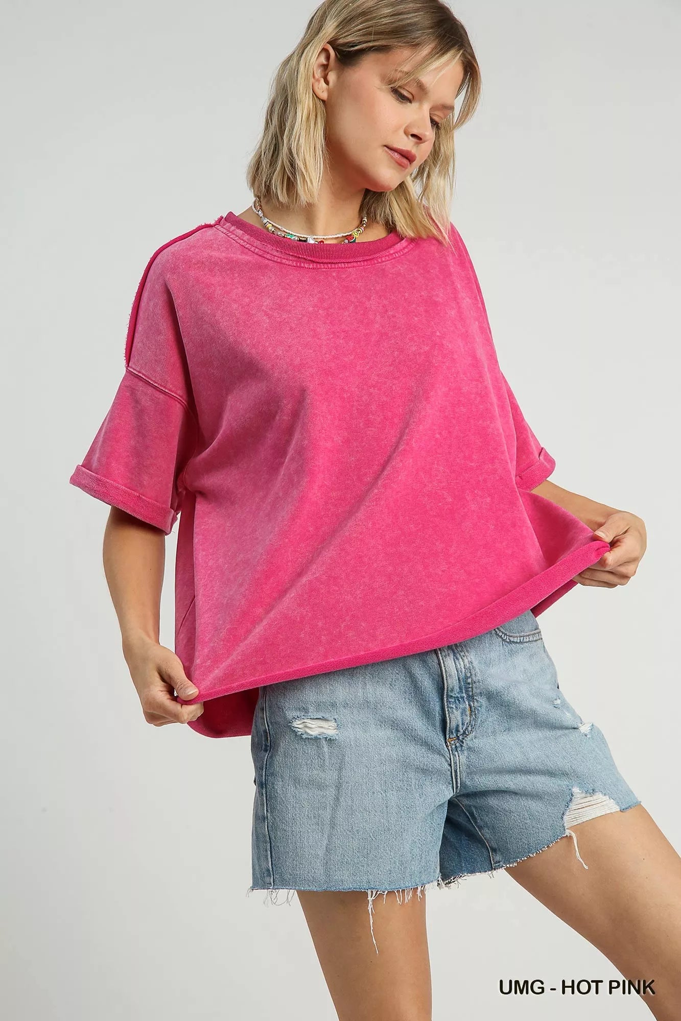 Umgee Oversized Vintage Pink T-Shirt – Relaxed Fit, Soft Cotton Blend & Everyday Style