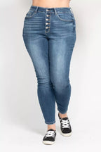 Judy Blue High Rise Button Fly Skinny Jeans – Flattering Trendy Fit