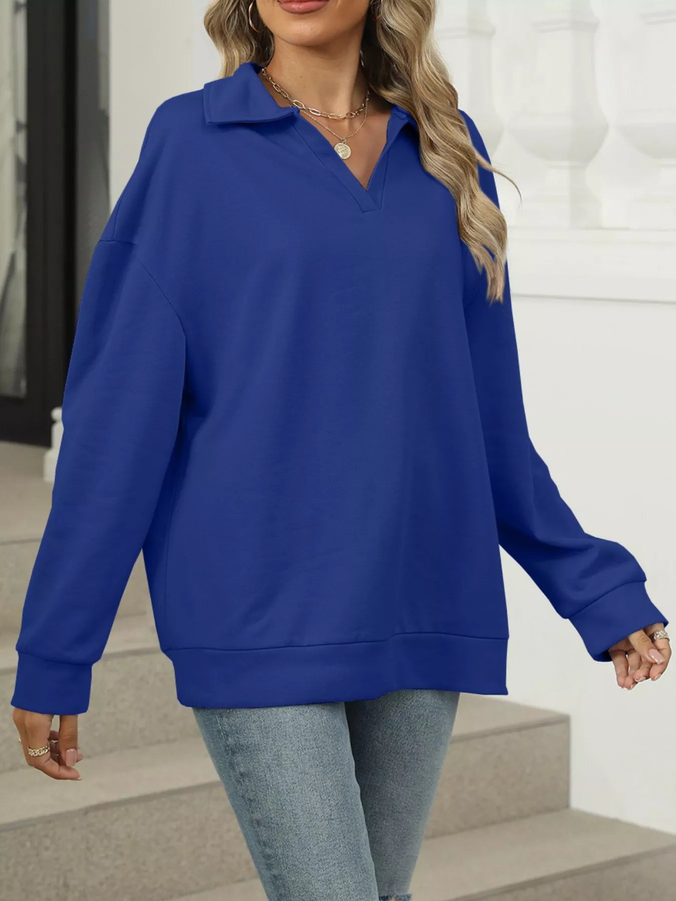 Johnny Collar Long Sleeve Sweatshirt – Casual Chic & Cozy
