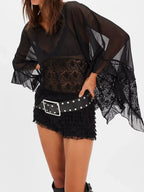 Lace V-Neck Ruffle Long Sleeve Cover-Up – Chic Beachwear Layer
