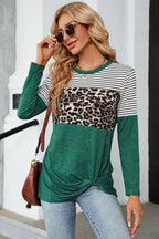 Leopard Striped Round Neck T-Shirt – Casual Chic Everyday Top
