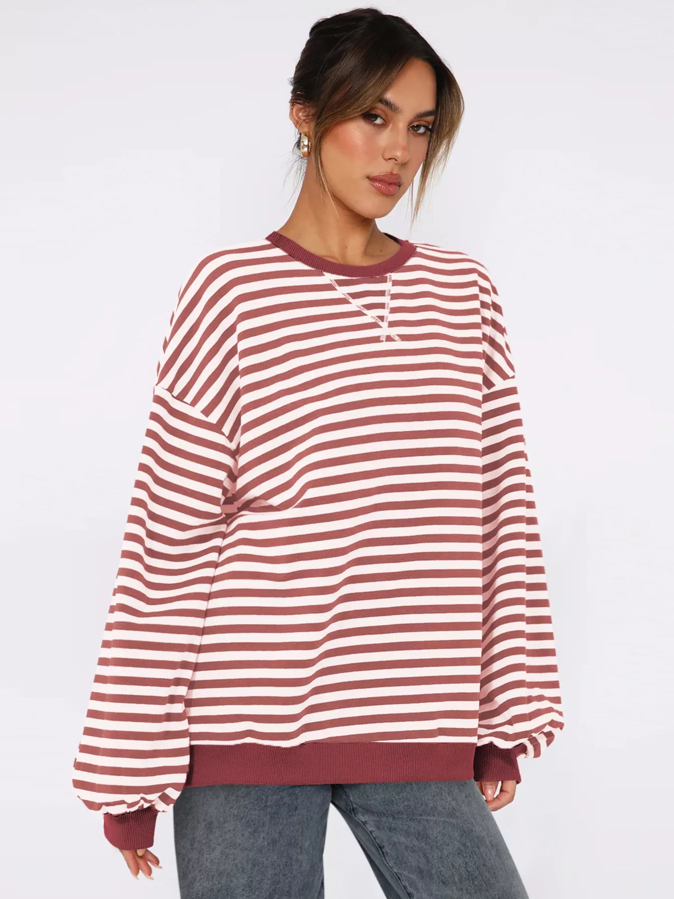 Striped Round Neck Long Sleeve Sweatshirt – Casual Everyday Style