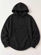 Black cat pouch drawstring hoodie with kangaroo pocket and adjustable drawstring hood