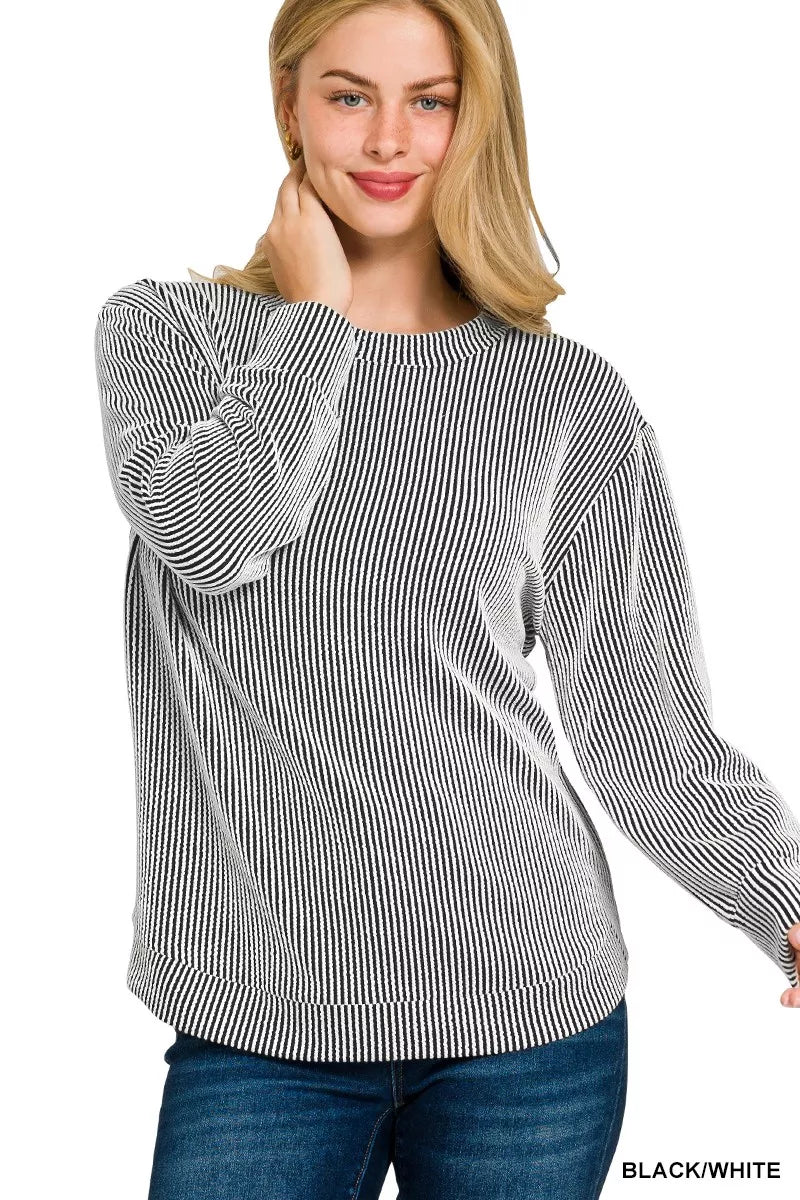 Zenana Raised Rib Round Neck Long Sleeve Top – Classic Cozy Style
