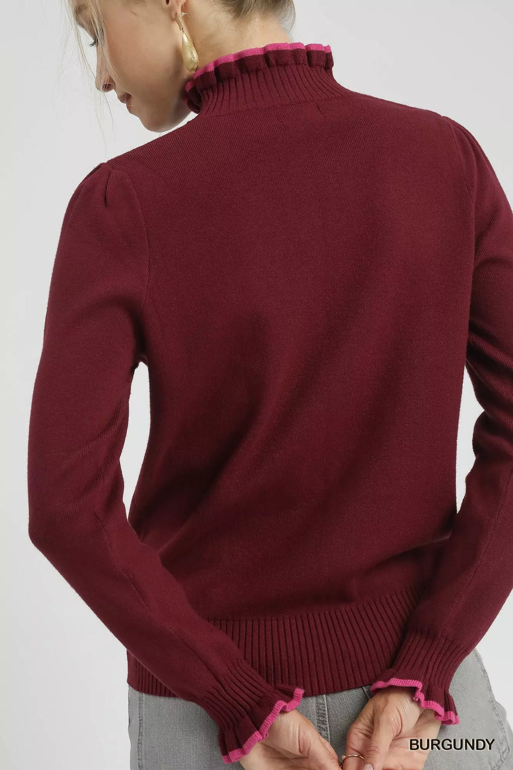 Ribbed Round Neck Sweater with Ruffle Trim – Feminine Winter Knit