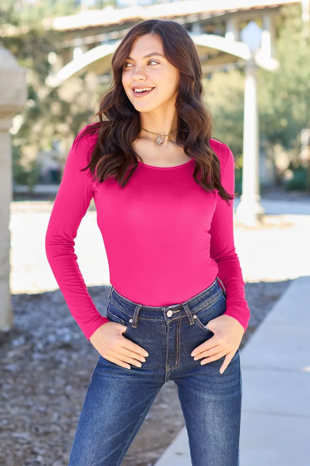 Round Neck Long Sleeve Bodysuit – Sleek, Stretchy & Stylish