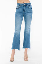 Bytos Raw Hem Distressed Crop Jeans – Stylish Mid Rise Flare Denim