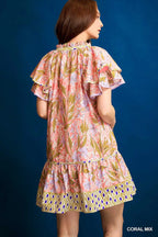 Floral Ruffle-Sleeve Tunic Dress – Feminine Style for Any Occasion