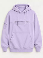 Lavender cat pouch drawstring hoodie with kangaroo pocket and drawstring hood